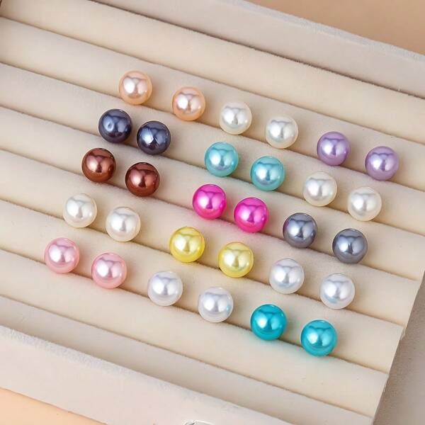 15pcs/Set Colorful Beads Ball Style Earring Studs