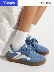 TUOPIN Blaue Y2K Lässig Sneaker mit weicher Sohle, leichter Boden, College-Stil, retroer bequemer und atmungsaktiver Sportschuh für Frauen mit geometrischem Muster