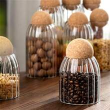 1 PIEZA Tarro de vidrio vertical transparente de 500/800/1200ml con tapa de madera y bola sellada, para almacenar granos de café, especias, sal, café, té y caramelos