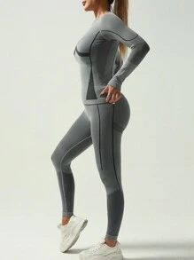 Conjunto de Roupas Esportivas de Manga Longa para Mulheres no Inverno, Ação de Graças, Roupas Quentes e Funcionais, Roupa Térmica Seamless Feminina para Esqui, Conjunto de Agasalho Feminino de Inverno, Conjuntos de Roupa Térmica de Lã Polar para Mulheres, Camadas de Base Top e Calça para Clima Frio