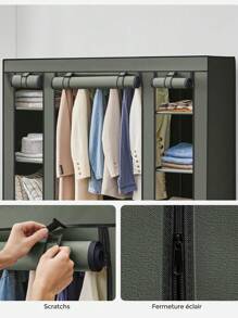 SONGMICS Armoire en Tissu 12 avec Tringle à vêtements et étagères - Armoire Solide pour Chambre à Coucher, Dressing, 150 x 45 x 175 cm, Vert Olive - Vert olive - Voir 6