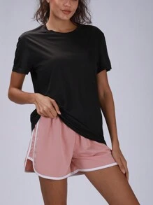 3PCS Women's Solid Color Ultralight Quick Dry Sport T-Shirt, Breathable Lightweight Top For Fitness Training Workout Running Gym,Black, Gray, Purple Basic T Shirt - Purple - View 4