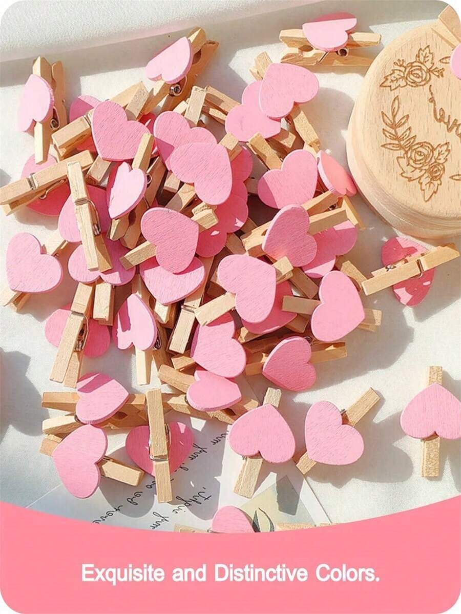 20pcs/50pcs/100pcs Red Heart Love Wooden Clothes Photo Paper Peg Pin Mini Clothespin Postcard Clips Home Wedding Valentine's Day Decorati