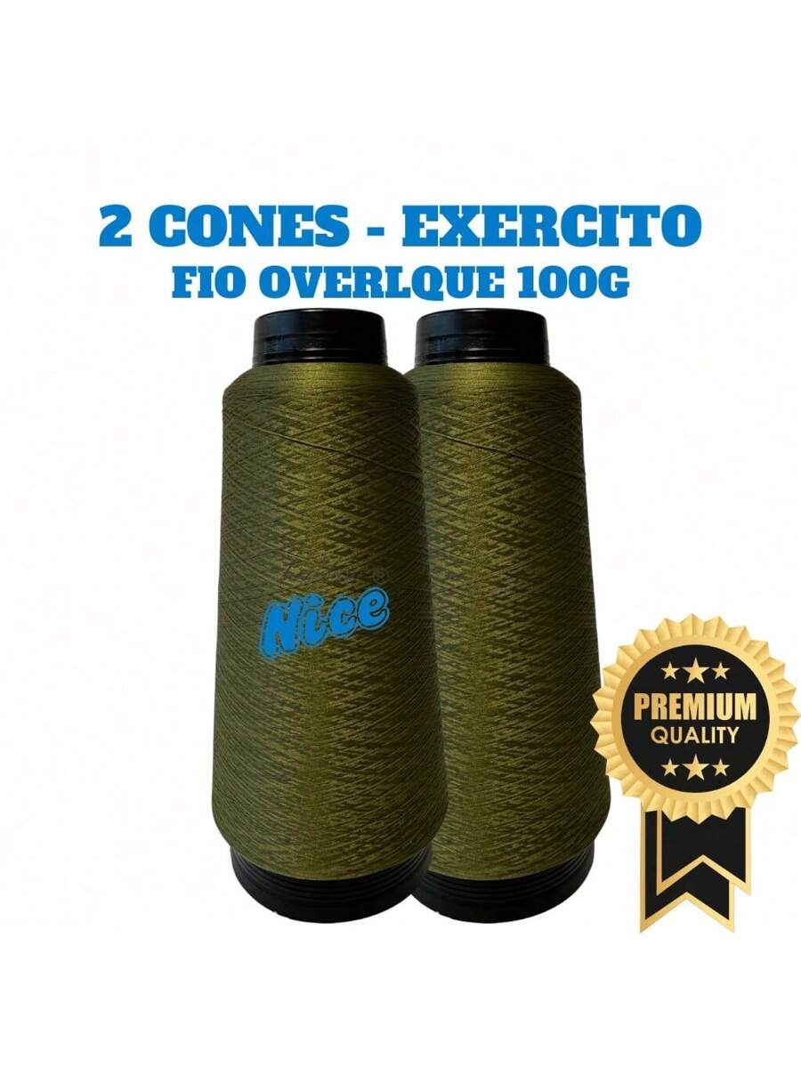 NICE LINES Kit 2 Overlock Thread 100g EACH - For Overlock Machine - White, Black And Colored. - VERDE EJÉRCITO - Ver 1
