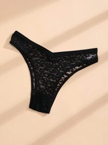5条装女士性感蕾丝豹纹比基尼内裤，无缝V腰丁字裤，纯色透气运动内裤 - 彩色 - 查看 6