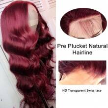 Body Wave 99J Burgundy Lace Front Wig Human Hair 13X4 Body Wave 99J Lace Front Human Hair Wigs For Women Burgundy HD Transparent Frontal Wig Colored Pre Plucked 200% Density Wine Red Wig - Burgundy - View 3