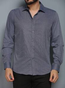 Camisa social slim fit manga longa masculino - Chumbo - Visão 3