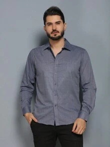 Camisa social slim fit manga longa masculino - Chumbo - Visão 2