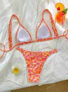 Nouveau bikini réglable à encolure ras-du-cou en tissu doux à motif floral, maillot de bain pour femmes pour l'été et la plage