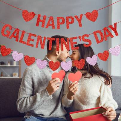 1 套快乐情人节横幅，带心形横幅花环快乐情人节装饰品情人节派对用品