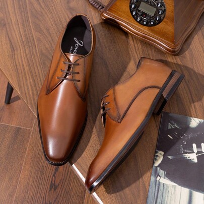 SHOESMORE Men's Leather Black Derby Shoes Modern Formal Business Darkbrown Oxford Shoes Plain Toe Classic Yellowbrown Dress Shoes