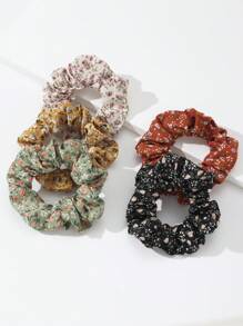 5 stuks Kids & Teens Chic Leopard Print Maillard Color Hair Scrunchies Set, Cross-Border Populaire Elastische Haarelastiekjes, Cadeaus Voor Vrienden