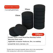 100pcs Fast Burning Fruit Charcoal For Incense Burning, Arabic Spices, Charcoal, Smokeless Charcoal, Suitable For Home Burning, Barbecue, Indoor Fire, Outdoor Camping And Tea Making
