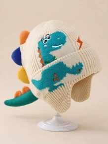1pc Cute Dinosaur Print Winter Earflap Hat, Warm And Windproof For Boys Aged 2-8 Years
