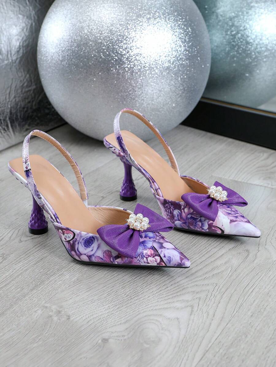 Pointed Toe Heeled Shoes With Colorful Bow Decor Closed Toe Sandals Women Single Band Ankle Strap Flats Valentines