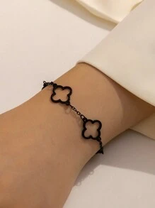 1pc Minimalist Elegant 18K Gold Plated Stainless Steel Hollow Four-Leaf Clover Shaped Chain Bracelet, Suitable For Women's Daily Or Date Wear, Or As Festival Gift