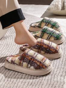 1 双毛绒保暖拖鞋，舒适防滑一脚蹬增高冬鞋，男女皆宜（请订购大 2 个尺码） - 綠色 - 查看 4