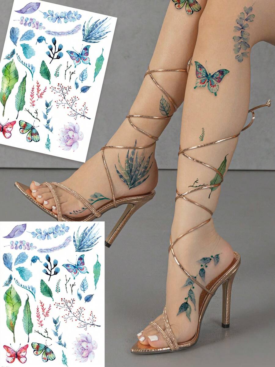 2 miếng dán hình xăm tạm thời cỡ lớn - Thiết kế hình bướm, lá, cành, hoa gợi cảm cho eo/bụng, hình xăm giả nhiều màu không thấm nước phù hợp cho phụ nữ - Miếng dán hình xăm hoa tồn tại trong 3-5 ngày, che sẹo; phù hợp với ngực/eo/vai/cổ/lưng, tuyệt vời cho tiệc tùng/kỳ nghỉ, dễ dán và tháo, miếng dán hình xăm dùng một lần - Nhiều màu - Xem 1