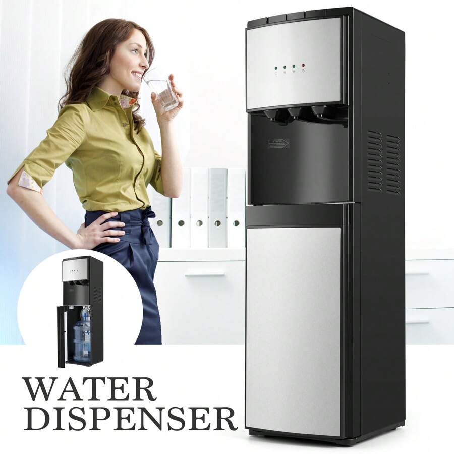 COSVALVE Bottom Loading Water Dispenser 5 Gallon,Hot Cold And Room Water Cooler With 3 Temperature Spouts, Empty Bottle Indicator Child Safety Lock Stainless Steel Black Home And Office Use - 美規A型插(110-127V) - 查看 1