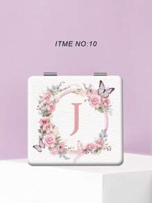 1pc Romantic Floral & Letter Print Foldable Lightweight Compact Handheld Mirror, Silver Nano Electroplated Frame, Suitable For Various Occasions, Portable Square Design,Makeup,Cheap,Room Decor,Vanity,Travel,Bedroom,Makeup Accessories,Mirror,Vanity Mirror,Mini Mirror,Compact Mirror,Mirror Small,Hand Mirror