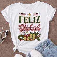 Women's T-Shirt Blouse Merry Christmas Bells Print - 白色 - 查看 2