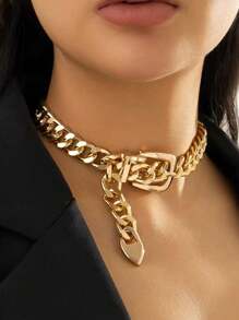 1pc Punk Heavy Metal Chain Necklace With Oversized Belt Buckle Pendant, Gothic Hip-Hop Style - Multicolor - View 1