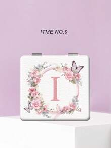 1pc Romantic Floral & Letter Print Foldable Lightweight Compact Handheld Mirror, Silver Nano Electroplated Frame, Suitable For Various Occasions, Portable Square Design,Makeup,Cheap,Room Decor,Vanity,Travel,Bedroom,Makeup Accessories,Mirror,Vanity Mirror,Mini Mirror,Compact Mirror,Mirror Small,Hand Mirror
