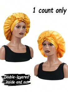 1 Pieza Gorro de satín para dormir para mujeres, gorra de satén de doble capa con cordón largo para envolver el cabello, gorro de noche para cabello rizado y liso - Multicolor - Ver 17