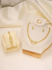 4pcs/Set Fashion Leopard Head Necklace, Earrings, Ring, Bracelet Jewelry Set, Suitable For Women, Party & Holiday Wear