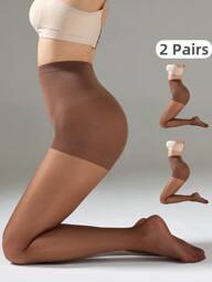 2 Paare Figurformende kaffeebraune transparente Strumpfhosen in Große Größen, 20 deniers