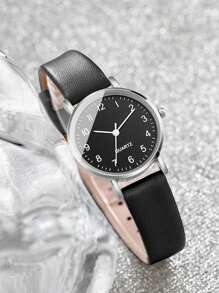 4pcs/Set Women's Casual Fashion Digital Small Dial Quartz Wrist Watch Combo - Black and White - View 8