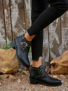 Giày bốt mũi nhọn đế dày cổ điển mới có khóa thắt lưng dành cho nữ - màu đen - Xem 4