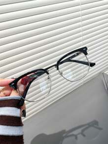 1 buc. Ochelari de inginerie retro cu jumătate de cadru pentru bărbați, cu ramă neagră pentru student în artă, fără machiaj, oglindă plată de 0 grade, ochelari de citit pentru produse electronice, potriviti pentru birou PC, viața de zi cu zi, ochelari de lectură, călătorii, petreceri etc.