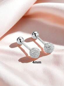 1 Pair 925 Sterling Silver Stud Earrings With Double Ball Screw Back, Suitable For Pierced Ears, Can Be Worn For Showering And Sleeping