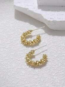 1 Pair Fashionable Asymmetric Silver C-Shaped Hoop Earrings, Minimalist Style Accessory For Women - Small Change - View 6