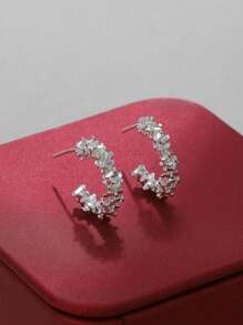 1 Pair Fashionable Asymmetric Silver C-Shaped Hoop Earrings, Minimalist Style Accessory For Women - Small Change - View 12