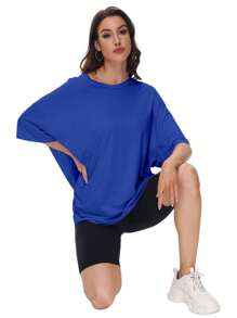 OUTBALL Oversized T Shirts For Women Short Sleeve Crewneck Summer Tops Loose Casual Mama Shirts Basic Tee - 藍色 - 查看 4