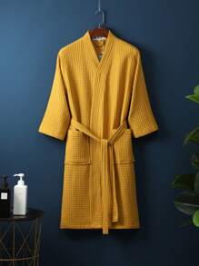 1 Stück Bademantel mit Waffel-Textur, unisex Kimono Bademantel, Frühling Sommer Hotel SPA Bademantel, saugfähig und schnell trocknend, weite Passform, Mehrfarbig, Badezimmer & Heim Accessoires Heim Badezimmer Dekoration Rückkehr zur Schule - Verschiedenfarbig - Übersicht 14