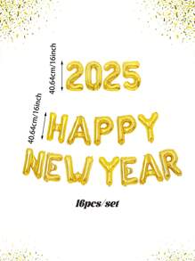 16pcs/Set 16 Inch Happy New Year 2025 Foil Balloons, Suitable For New Year, Christmas Party Decoration, Home Decor, Shopping Mall Celebration, Holiday Party Supplies, Various Colors Available - Multicolor - View 12
