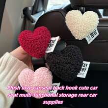 2 Stücke Plüsch Herz-förmige Auto Rücksitz Haken, süße multifunktionale Aufbewahrungshaken zum Aufhängen für Autoinnendekoration Sommer Organizer Geschenk