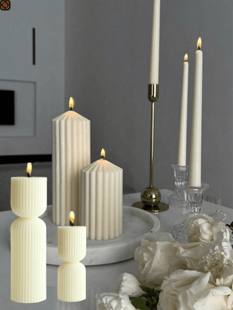 1pc Creative Nordic Minimalist Stripe Scented Candle, Handmade Solid Color Geometric Cylindrical Candle, Suitable For Candle Decoration, Create A Party Atmosphere, Dining Room Bedroom Decoration, Candle Gifts, Soy Candles, Candle Sets, Birthday Candles, Candle Holders, Friend Gifts, Ladies Gifts, Home Decoration, Gift Decoration, Cute Candles, Scented Candles Graduation