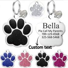 1PC Flash Claw Print With Bell Dog ID Tag Set, Personalized Puppy Kitten Listing, Gift Bell, Custom Text, Customizable Phone Number Home Address Name, Etc., Cat Claw Claw Pendant, Listing For Cats And Dogs, Anti-Loss Dog Tags Personalized For Pets Dog Tag Paw Print Stainless Steel Dog Name Tag Pet Tag For Dogs Cats Custom Dog ID Tags Dog Name Tags Glitter Bling ID Tag For Cat Pet Dog Puppy Gifts Birthday Graduation - Silver - View 1
