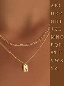 Dây chuyền chữ cái tiếng Anh nhiều lớp 2 chiếc/1 chiếc, Dây chuyền mặt chữ cái đầu mạ vàng 18K, Quà tặng trang sức may mắn cho cả nam và nữ, Chống thấm nước và chống phai màu, Thích hợp cho Giáng sinh, Ngày lễ tình nhân - vòng cổ thư - Xem 101