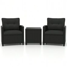 Homasis 3 PCS Patio Furniture Set W/Tempered Glass Coffee Table Washable Cushions Black - Black - View 10
