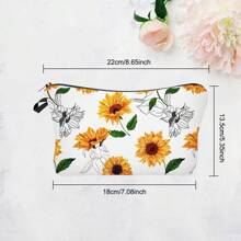 1pc Sunflower Printed Makeup Bag, Women Portable Cosmetic Bag, Storage Pouch, Outdoor Organizer, Toiletry Bag - White - View 4