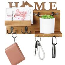 Key Holder For Wall, Rustic Key And Mail Holder For Wall, Wood Hanging Key Holder With 7 Hooks, Key Rack Mail Organizer For Wall, Wall Organizer Key Hooks With 2 Photo Clips - Brown - View 2