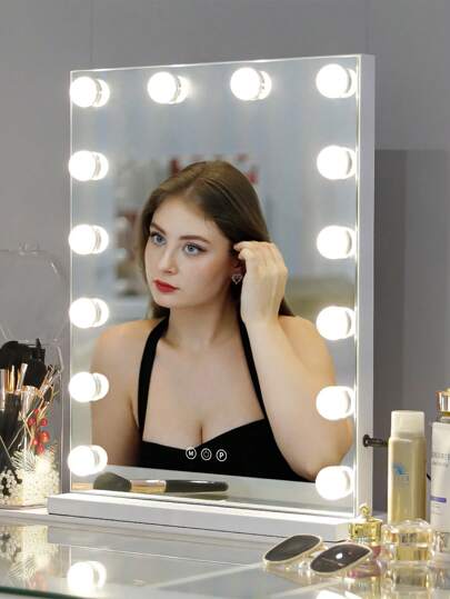 FENCHILIN Vertical LED Illuminated Makeup Mirror, USB Plug In Spiegel Lighting Powder Room, Bedroom White, 40cm 50cm view 5