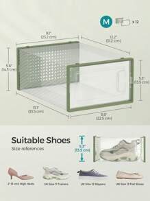 SONGMICS Boîtes à Chaussures, Lot de 12, Rangement Chaussures, Pliable, pour Pointure jusqu'à 44, Transparent et Vert Olive - Vert olive - Voir 3