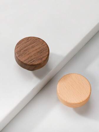 2 Pcs Solid Wood Single-Hole Drawer Pull, Round Wooden Cabinet/Wardrobe Door Handle, Suitable For Kids Room