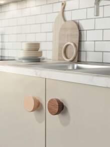 2 Peças Puxador de Gaveta de Madeira Maciça de Furo Único, Puxador de Porta de Armário/Guarda-Roupa Redondo de Madeira, Adequado para Quarto de Criança